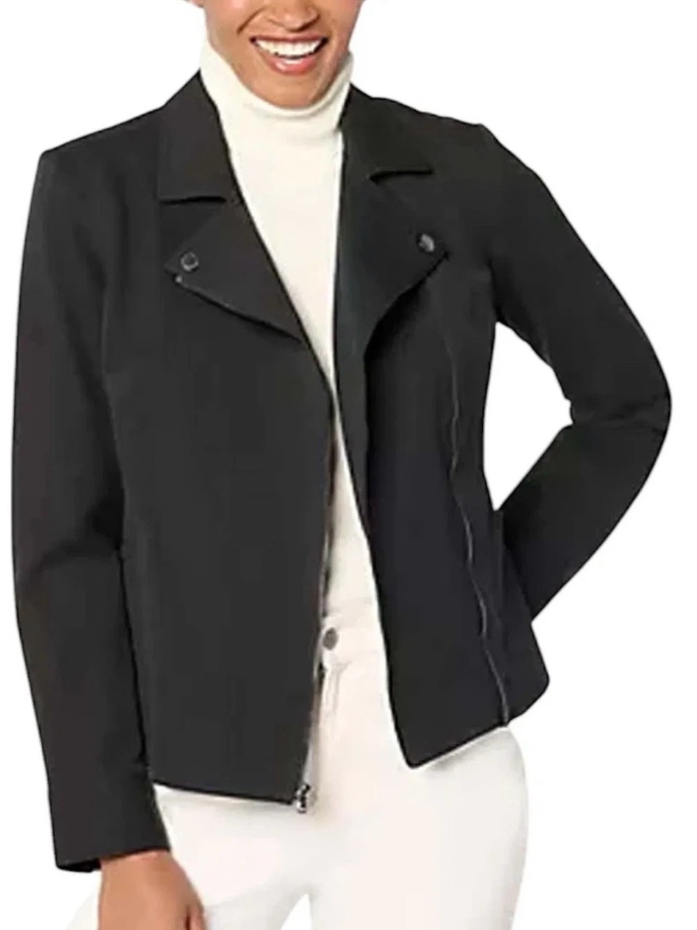 Isaac Mizrahi 24/7 Stretch Black Moto Jacket